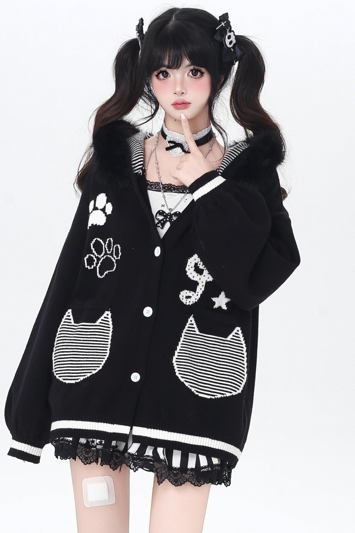 Cat Concerto Hooded Knit Cardigan