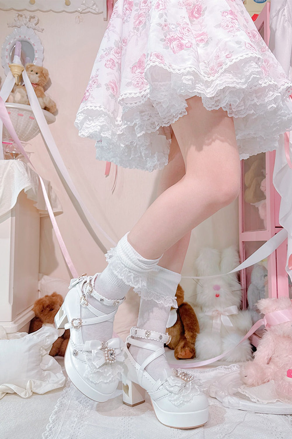 Rhinestone Lace High Heels