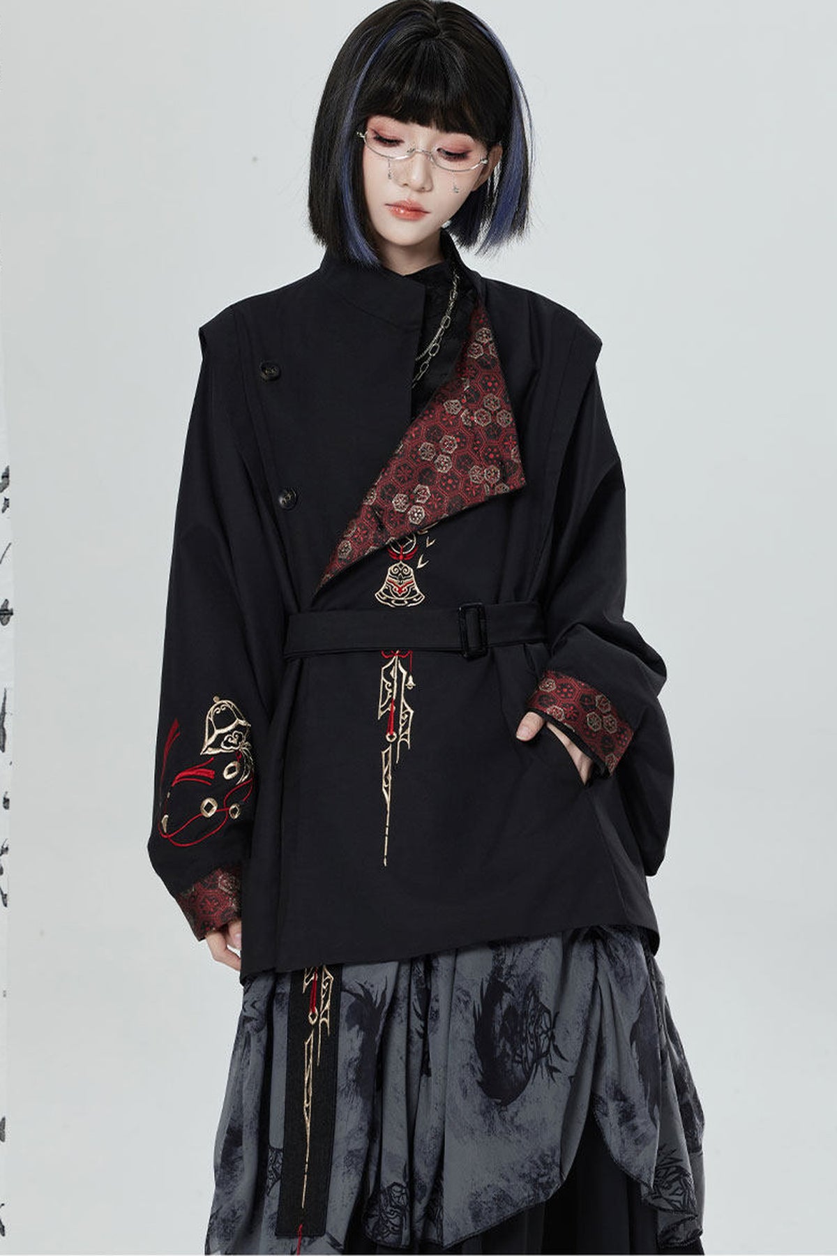 Chinese Style Embroidered Trench Coat and Pants Set-Up