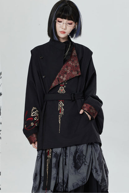 Chinese Style Embroidered Trench Coat and Pants Set-Up