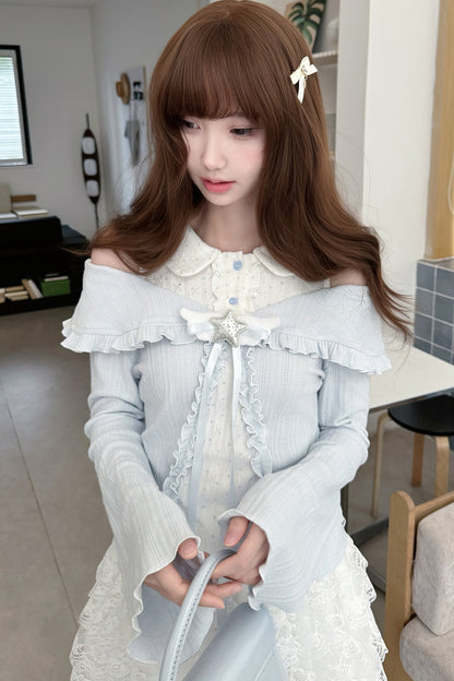 Star Candy Off-Shoulder Knit Top and Skirt Set