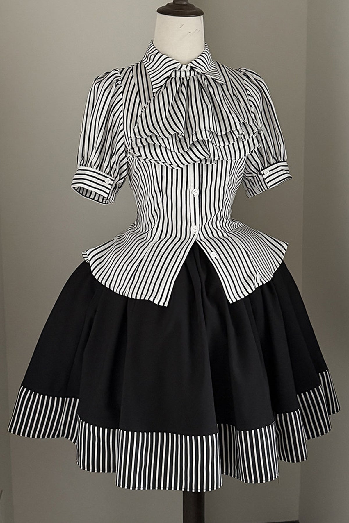 Gothic Striped Ruffle Short-Sleeve Shirt