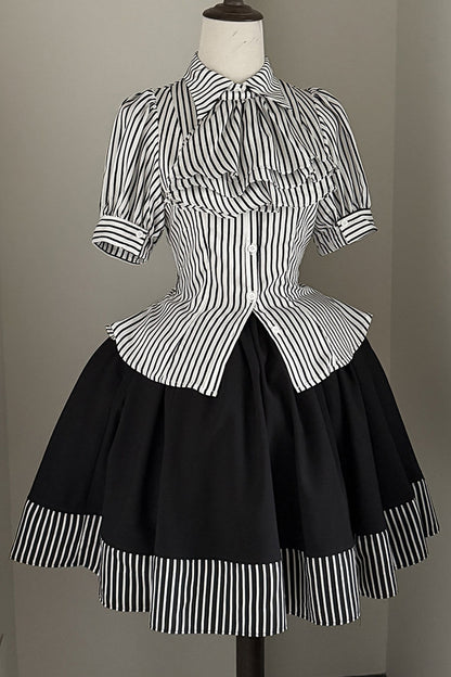 Gothic Striped Ruffle Short-Sleeve Shirt
