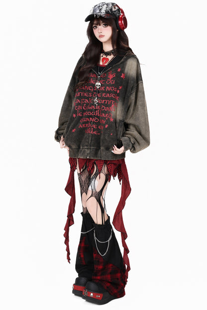 Red Letter Graffiti Oversized Hooded Jacket