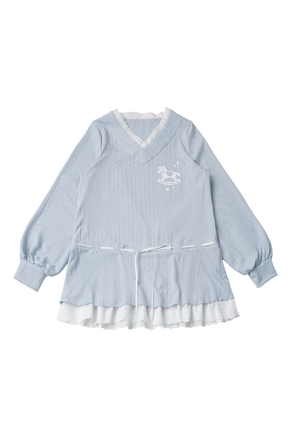 Light Blue Pony Jacket and Polka Dot Pants Set-Up