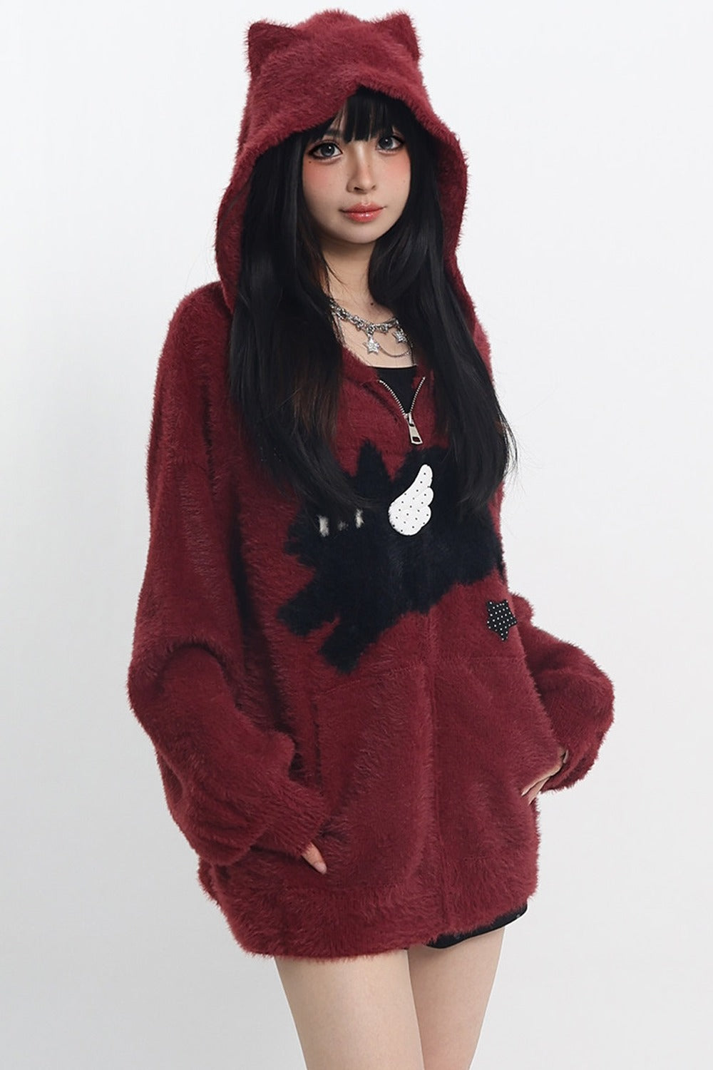Cat Ear Hooded Knit Cardigan