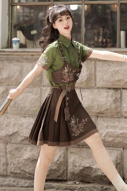 New Chinese Style Cookie Forest Shirt and Skirt Set