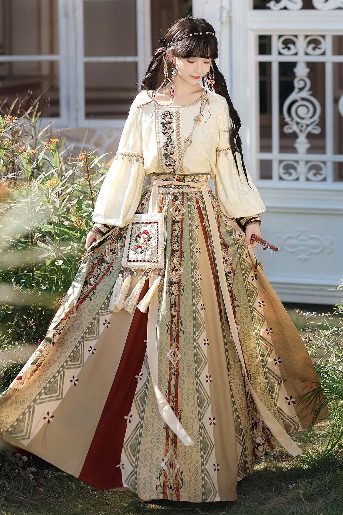 New Chinese Ethnic Top and Skirt Shawl Set-Up