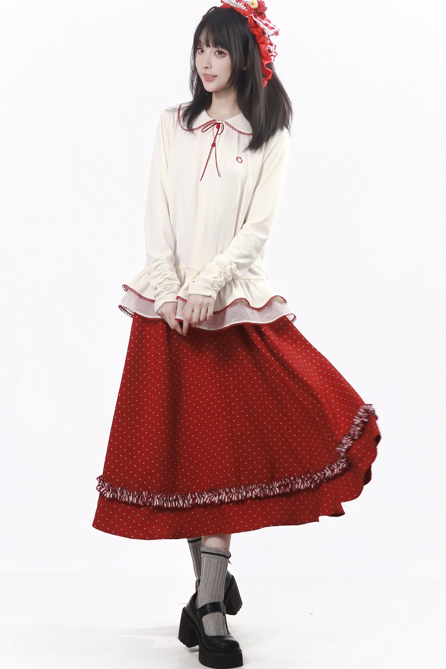 Knitted Cape And Polka Skirt Set-Up