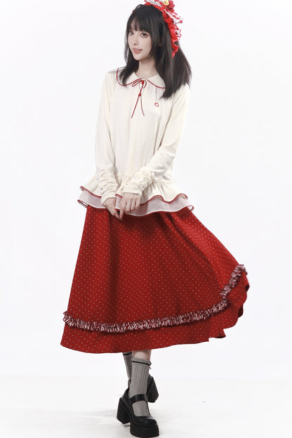 Knitted Cape And Polka Skirt Set-Up
