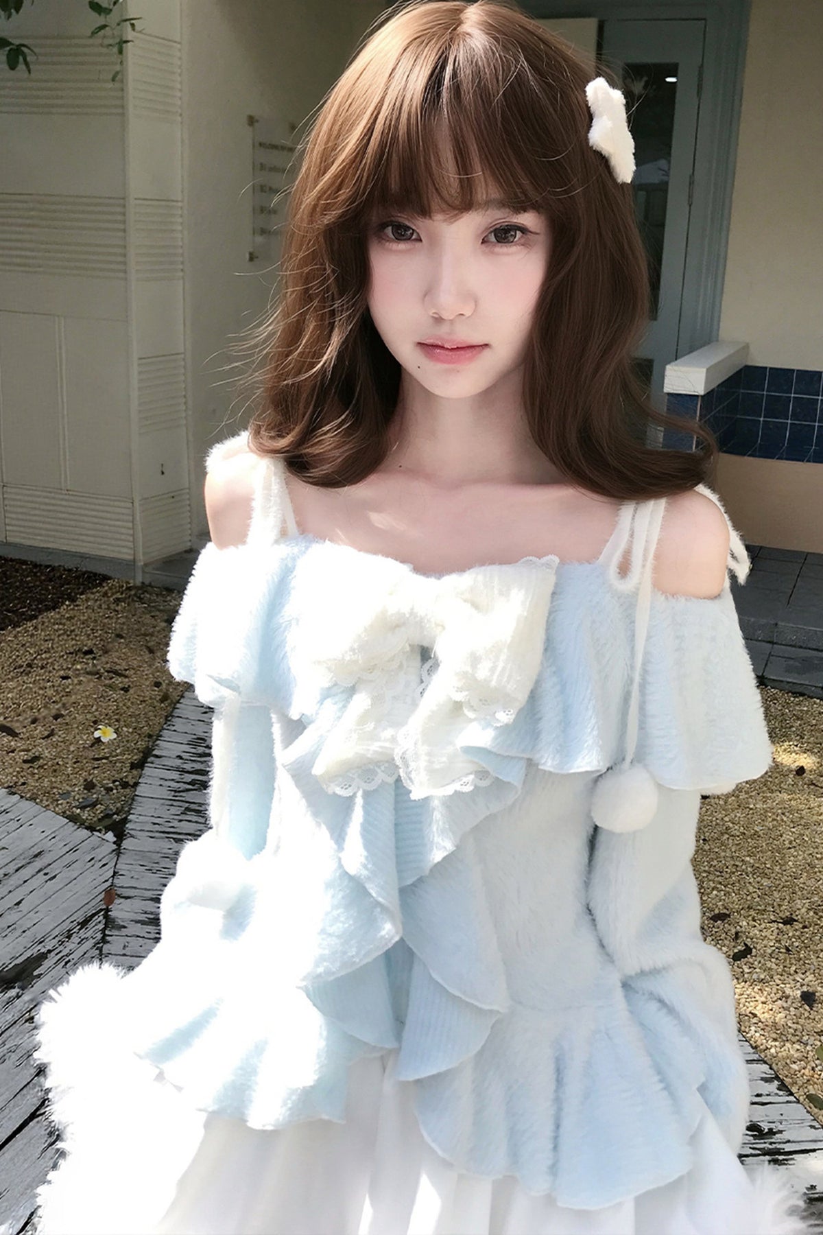 Off-Shoulder Ruffle Knit Top Set