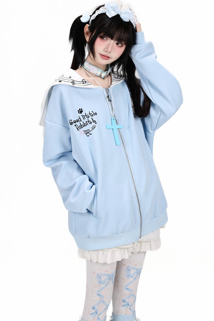 Chaqueta con cremallera y bordado de conejito estrella