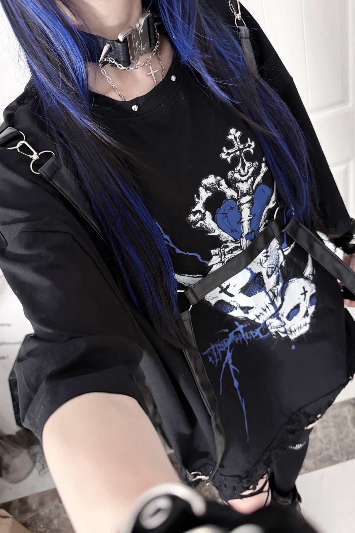 Loose Short-Sleeve Belted Patchwork T-Shirt