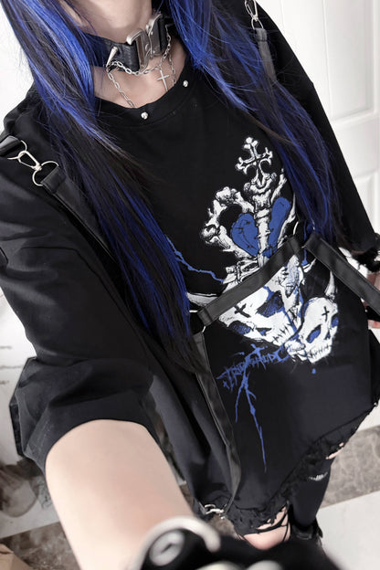 Loose Short-Sleeve Belted Patchwork T-Shirt