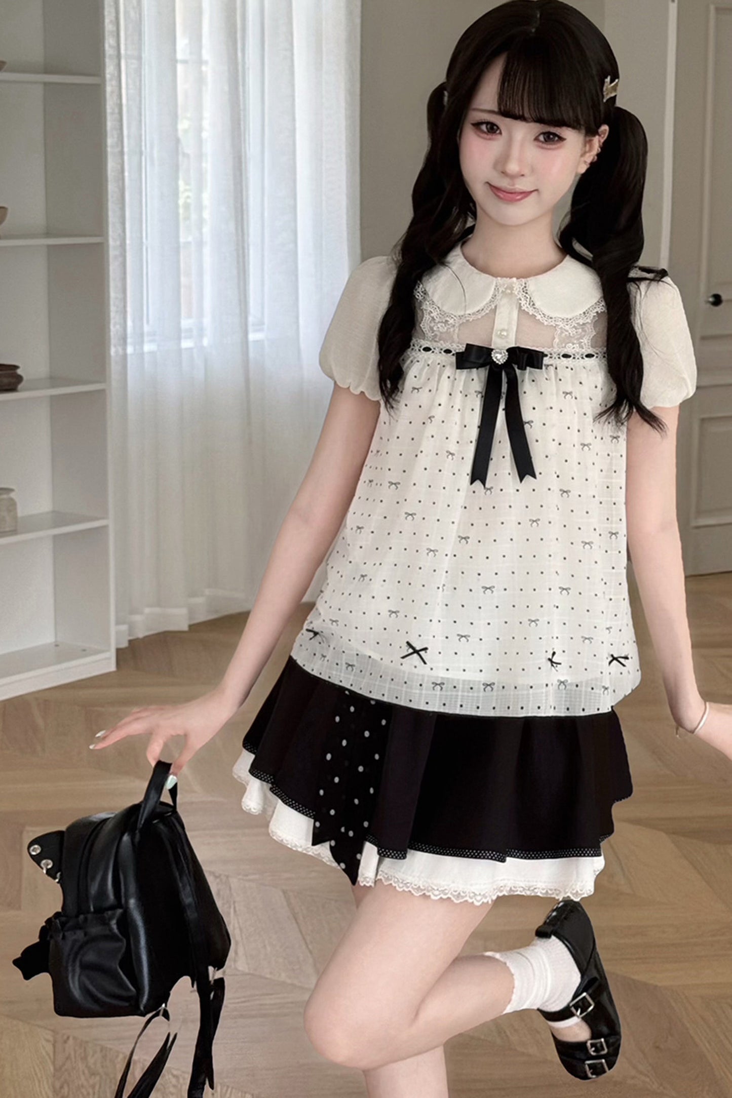 Holiday Polka Dot Blouse and Skirt Set-Up