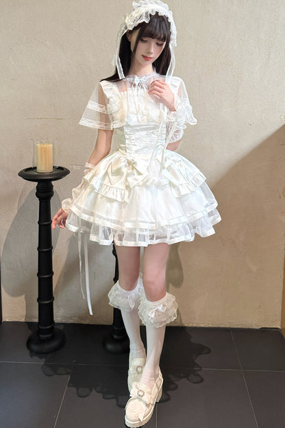 Detachable Shawl Satin Bow Cake Dress