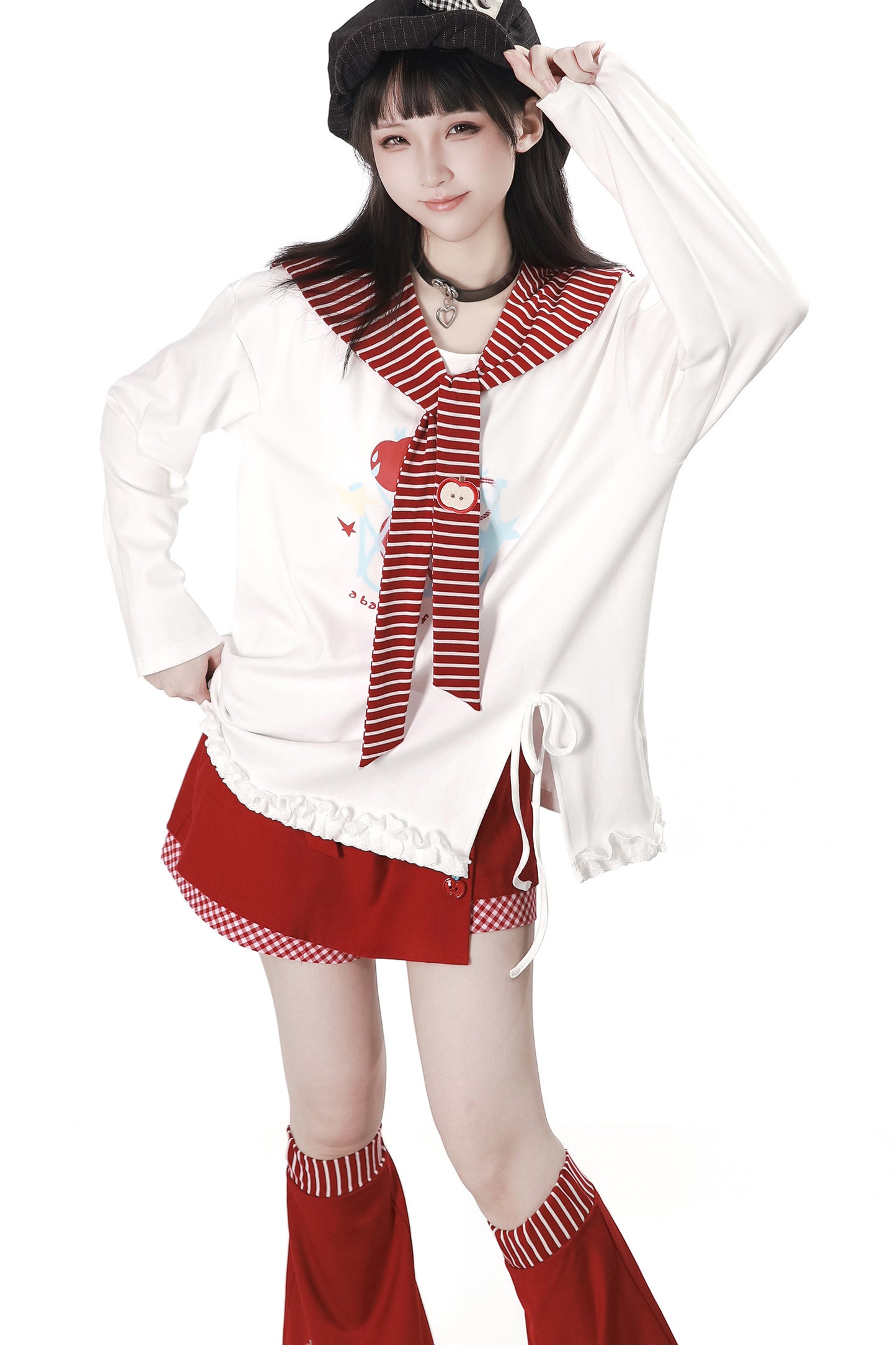 Apple Ribbon Balloon Pinafore Dress Set