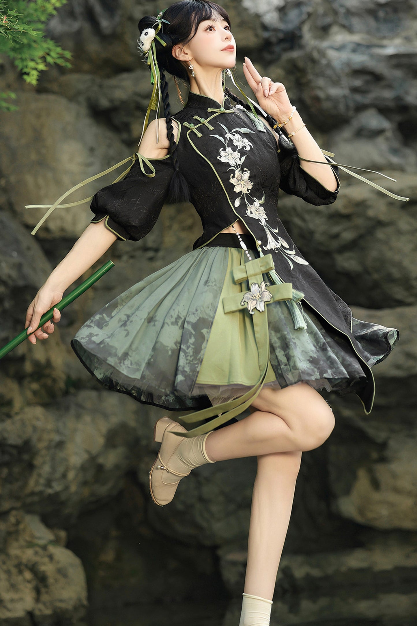 Floral Gothic Asymmetric Cheongsam Dress + Skirt