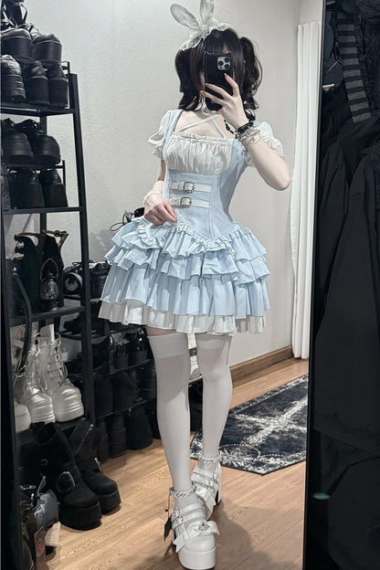 Cool Square Neck Four-Stage Dress