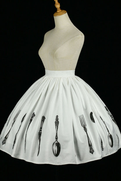 Silver Tableware Print Half-Length Skirt