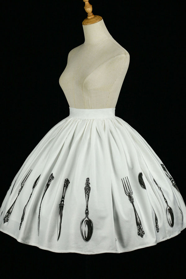 Silver Tableware Print Half-Length Skirt