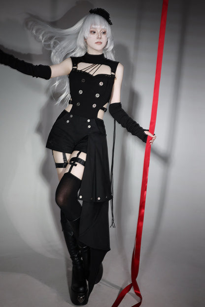 Top cyber gotico lolita + pantaloni + scaldabraccia
