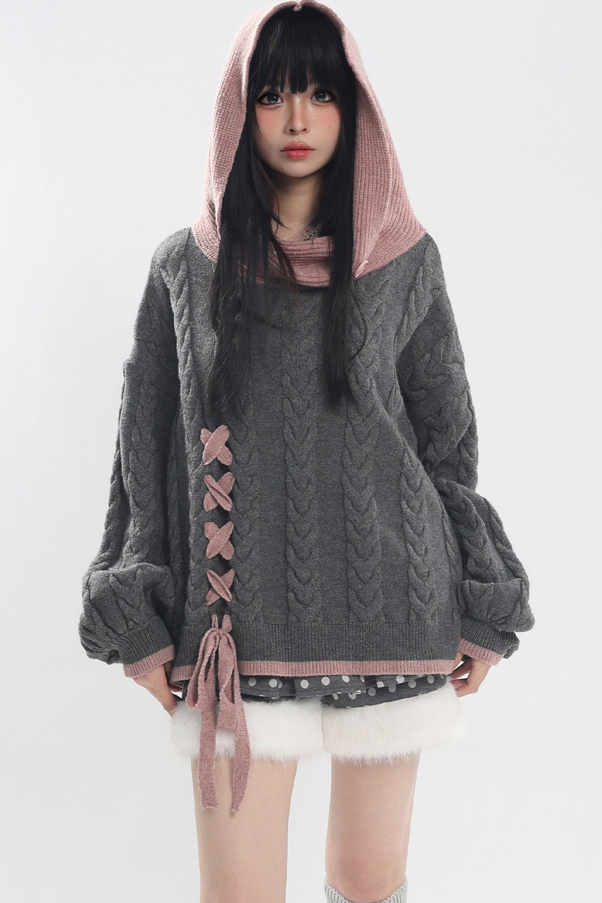 Off-Shoulder Cat Heart Knit Sweater