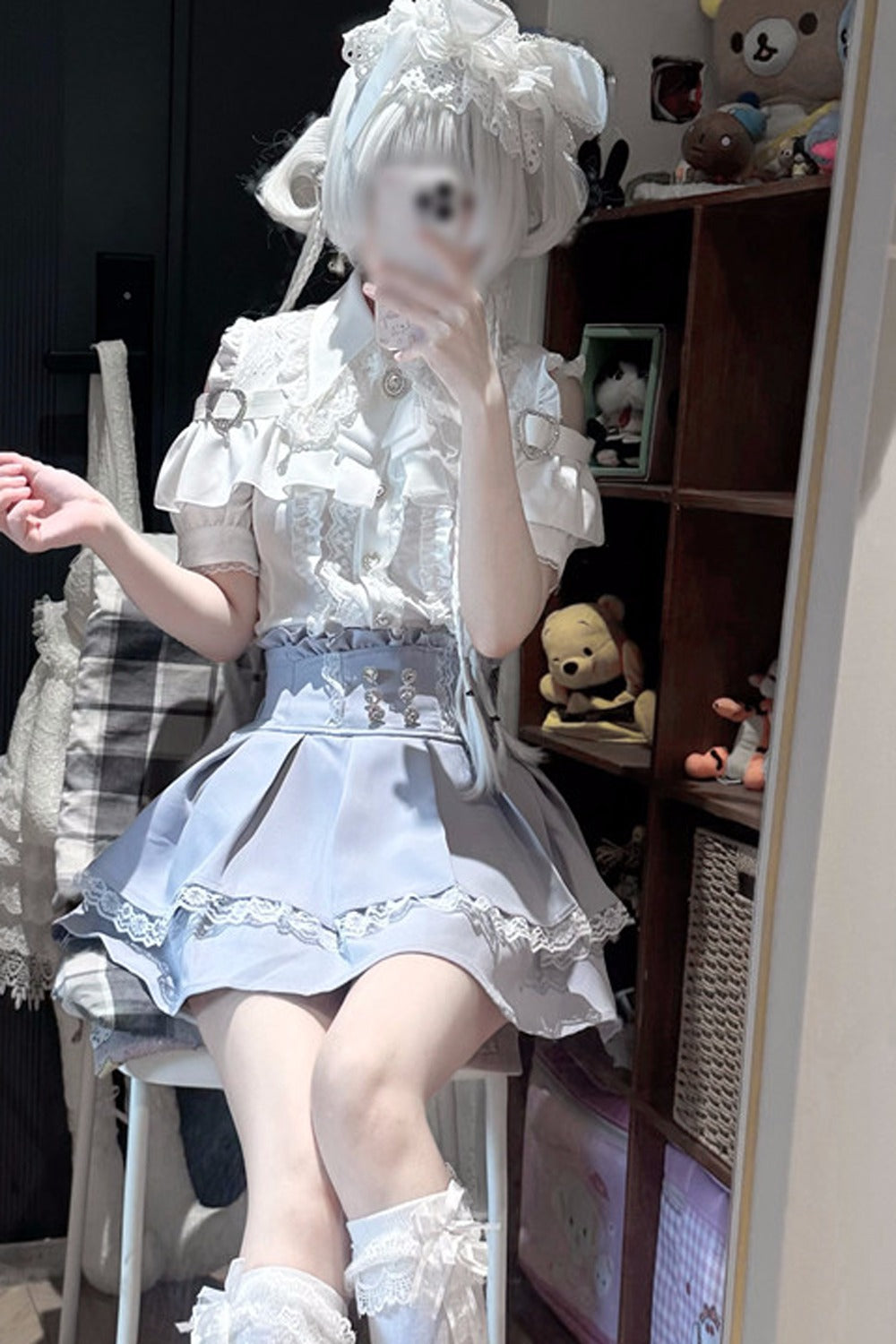 Cherry Short-Sleeve Shirt and Skirt Set-Up