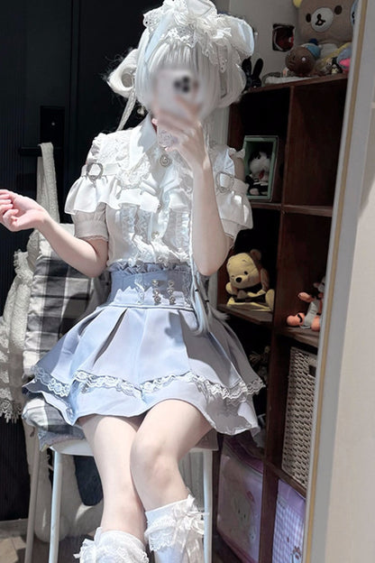 Cherry Short-Sleeve Shirt and Skirt Set-Up