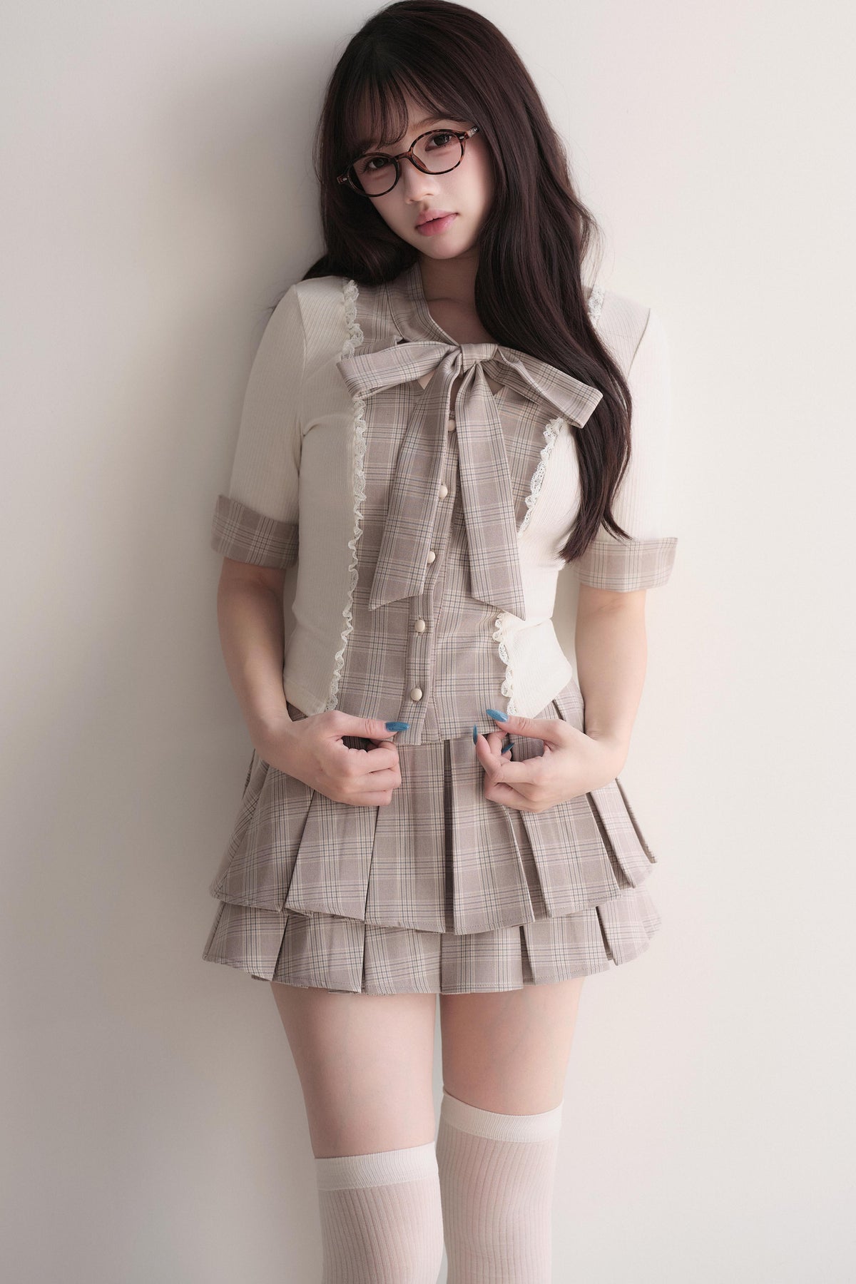 Plaid Patchwork Top and Skirt Set