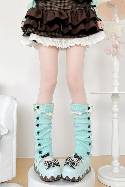 Mint Green Lace Button Leg Warmers