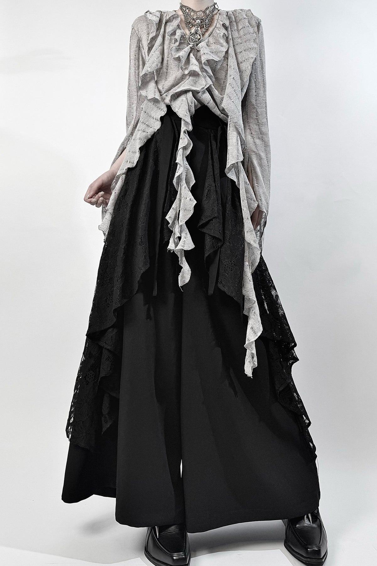 High-Waisted Lace Wide-Leg Skirt Set