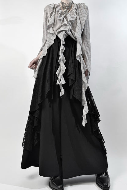 High-Waisted Lace Wide-Leg Skirt Set