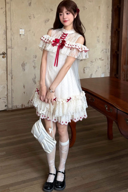 ボルドーリボンレースドールワンピース