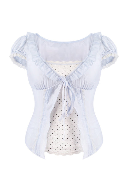 Blue And White Polka Dot Top And Cake Skirt Set-Up