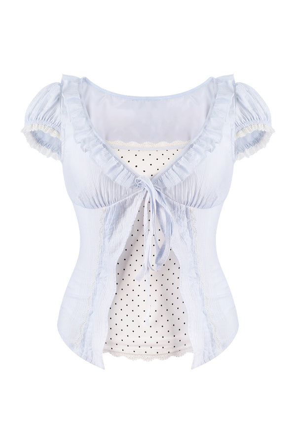 Blue And White Polka Dot Top And Cake Skirt Set-Up