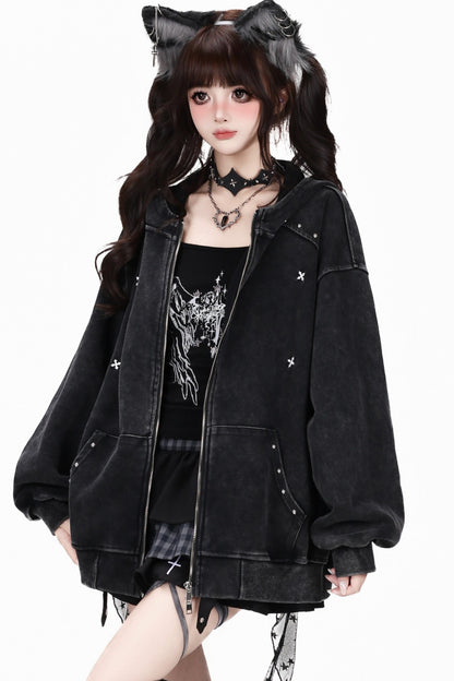 Studded Hooded Loose Jacket