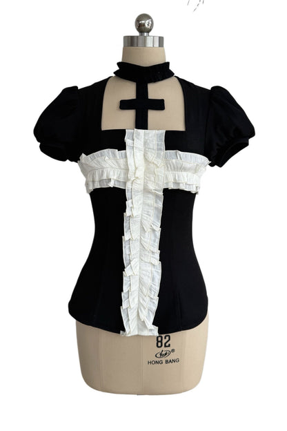 Soft Gothic Ruffle Puff-Sleeve Blazer Set-Up