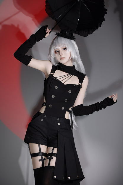 Top cyber gotico lolita + pantaloni + scaldabraccia