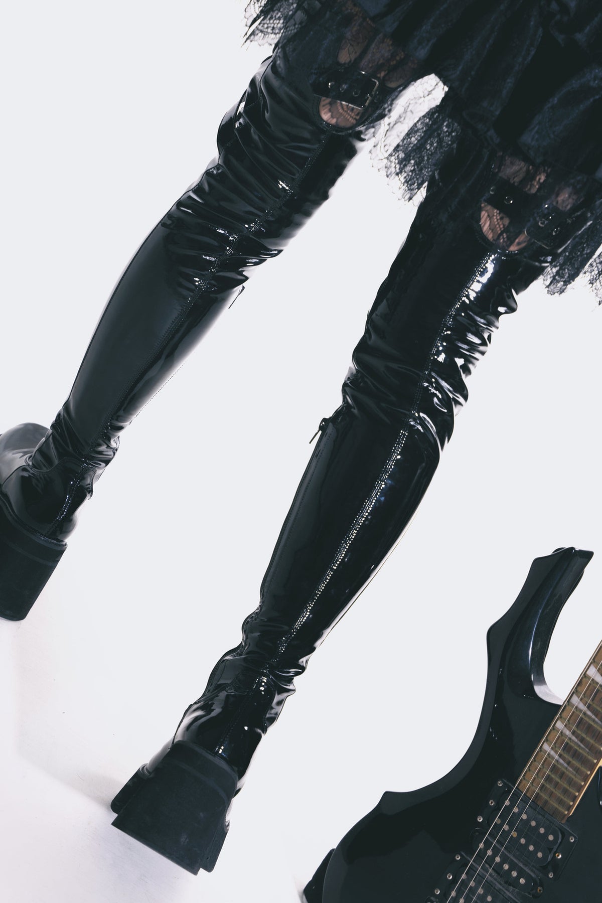 Extra-Long Tight Stretch Patent Leather Platform Boots