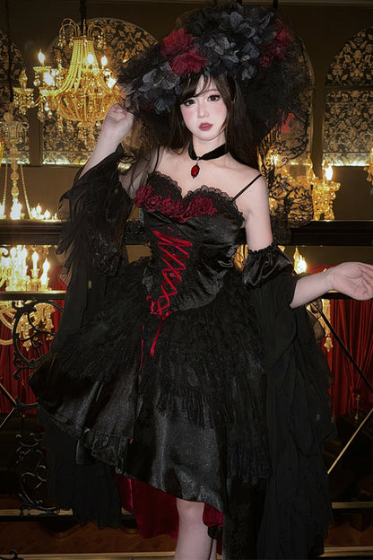 Gothic Red Black Evening Dress
