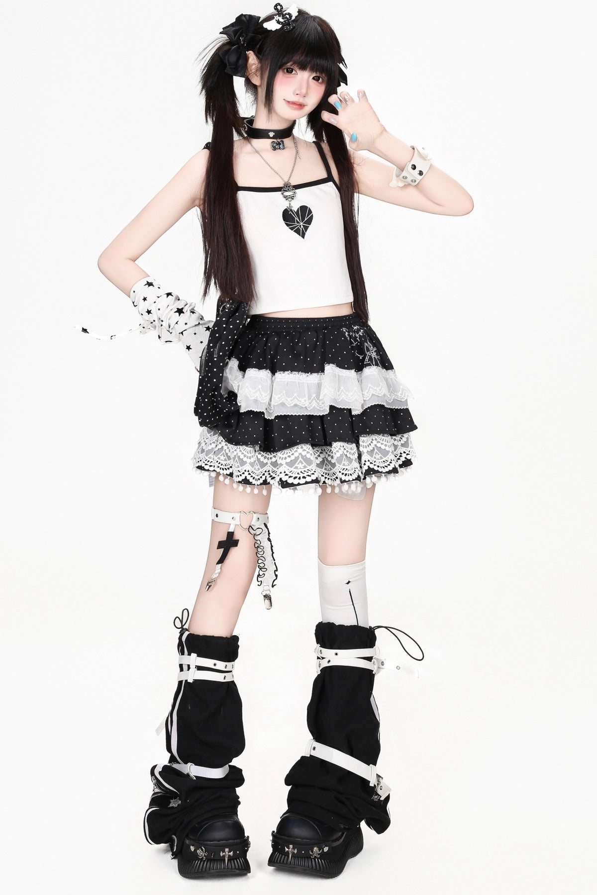 Black White Lace Polka Dot Skirt