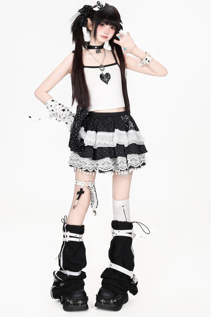Black White Lace Polka Dot Skirt