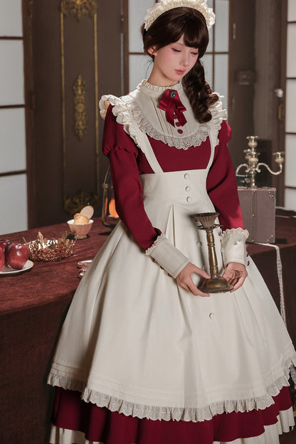 Robe tablier de soubrette à col montant