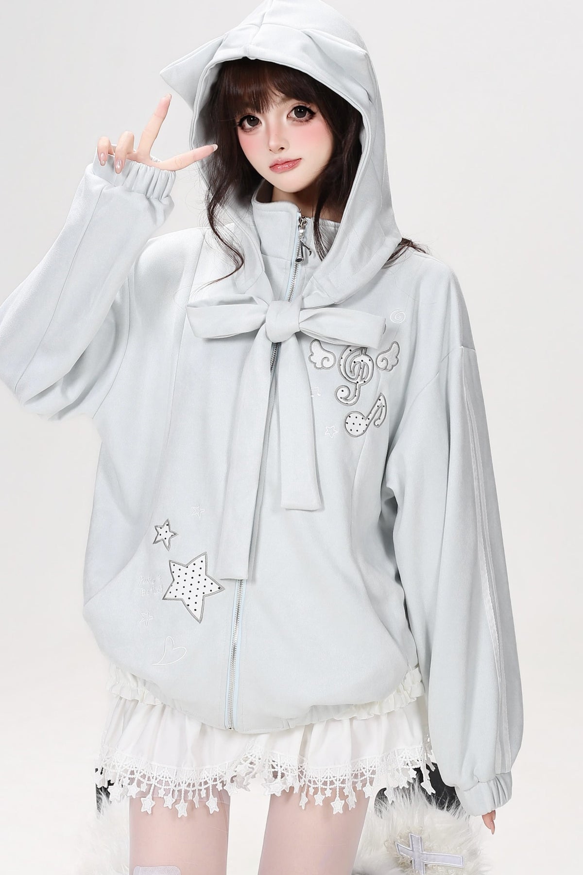 Detachable Cat Ear Faux Suede Jacket
