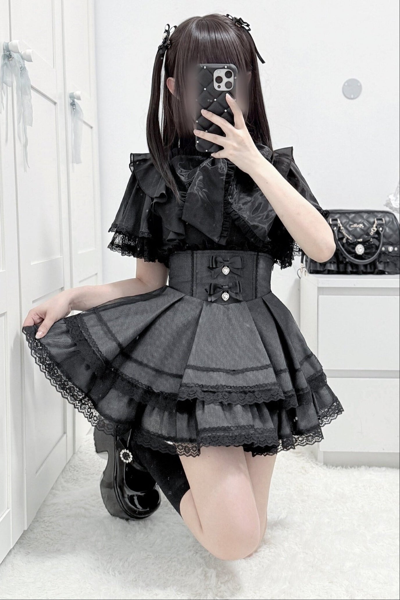 Lace Butterfly-Sleeve Blouse+Skirt