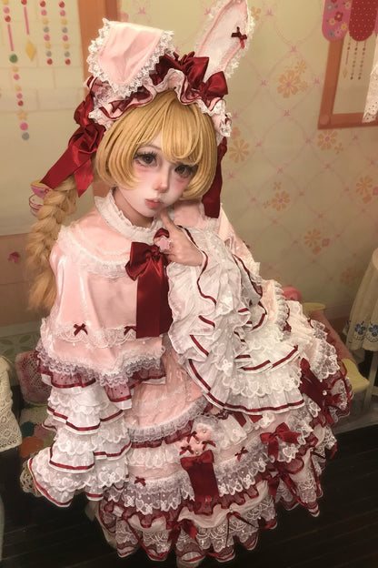 [Pre-order Deadline: July 13] Blue x White / Red x Pink Sweet Lolita Rabbit Series Accessories (Rabbit Ears Headband Tail Ribbon Train)