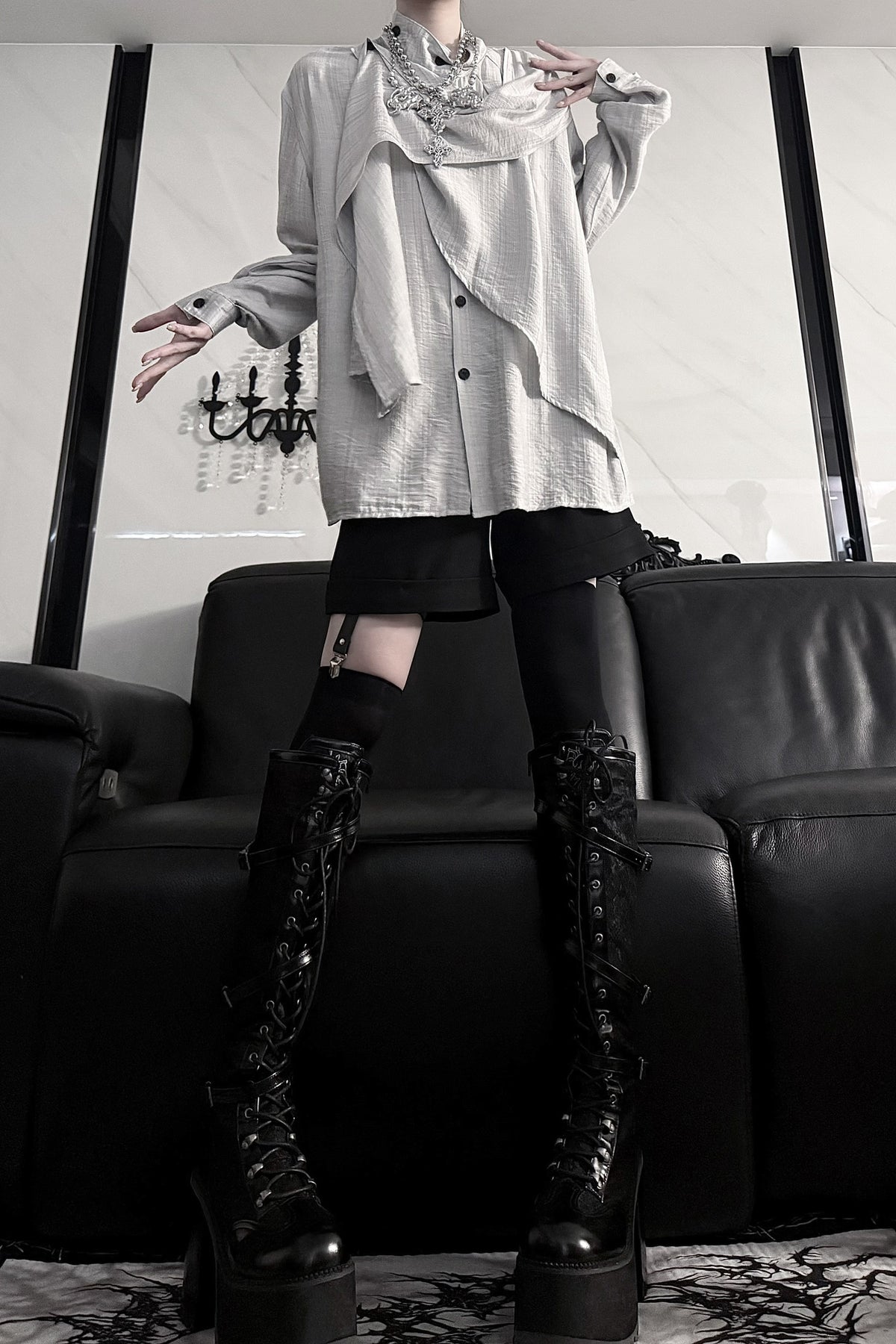 Mid-Waist Double Belt Biker Shorts