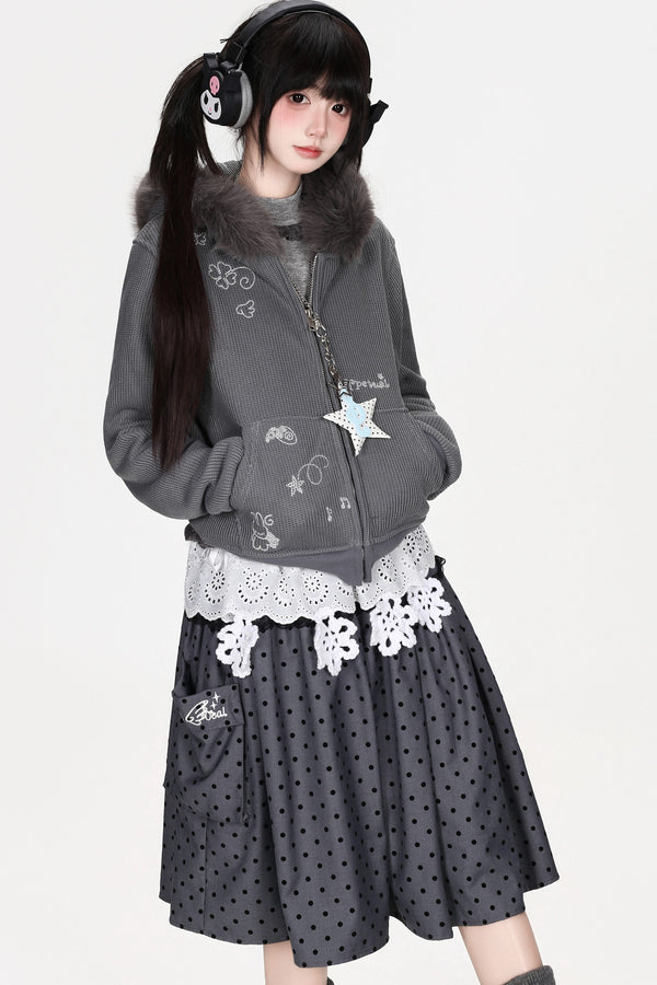 Hooded Fleece Jacket Skirt Set-Up