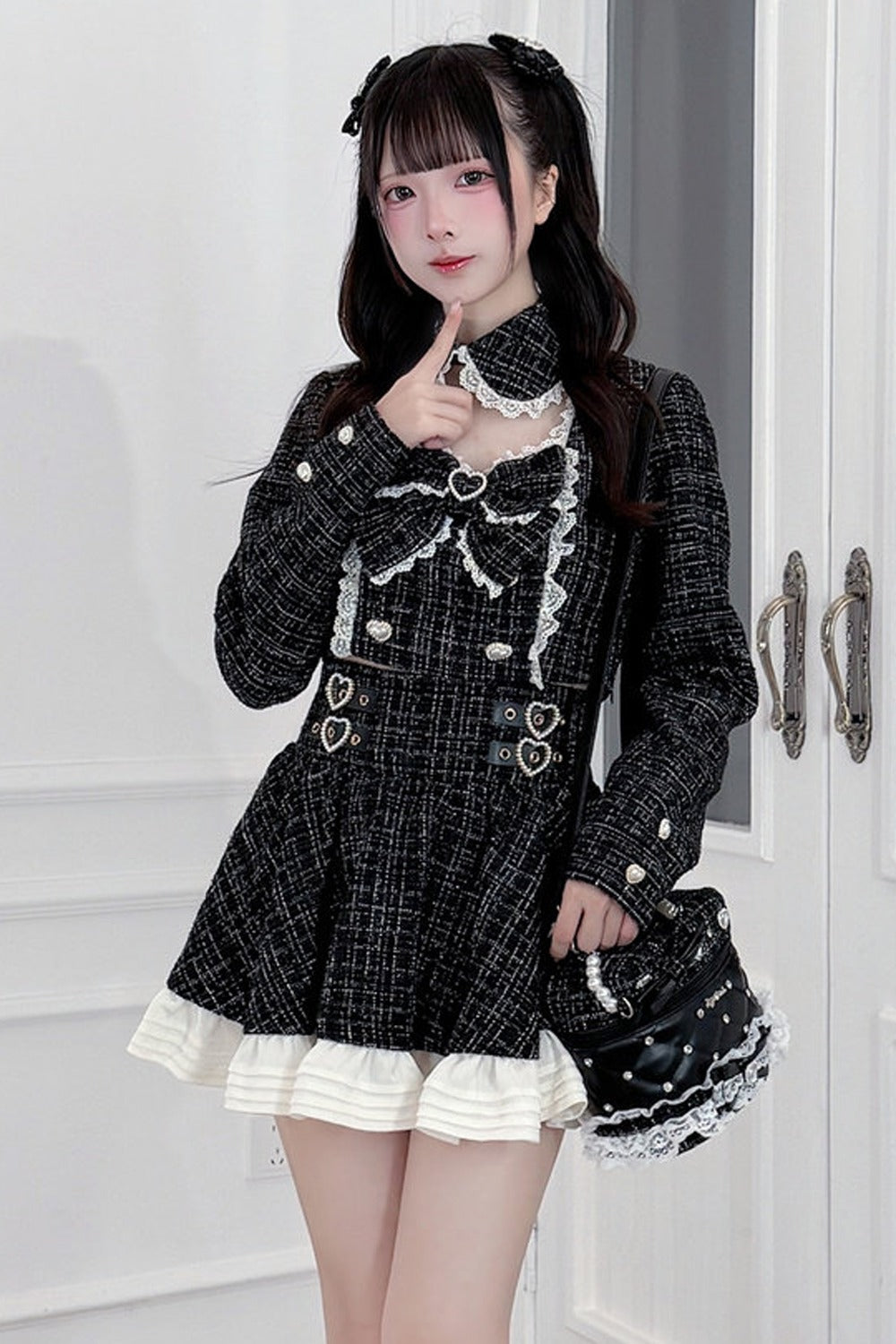 Long Sleeve Tweed And Short Skirt Set-Up